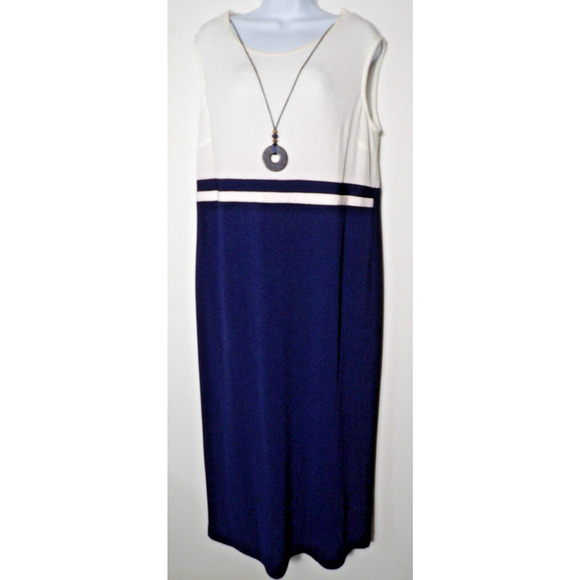 R & M Richards Karen Kwong Maxi Dress 16 Navy White Nautical Sleeveless Career - Picture 1 of 13